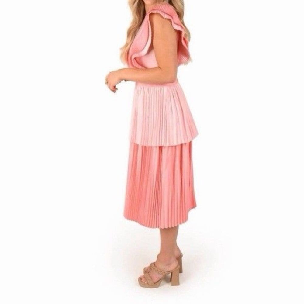 Emily Mccarthy Chloe Dress Rose Petal Pink Pleated Midi Women Size XL NWT - Picture 4 of 14